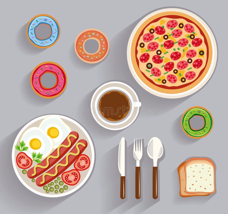 Business lunch, dinner table - top view stock illustration