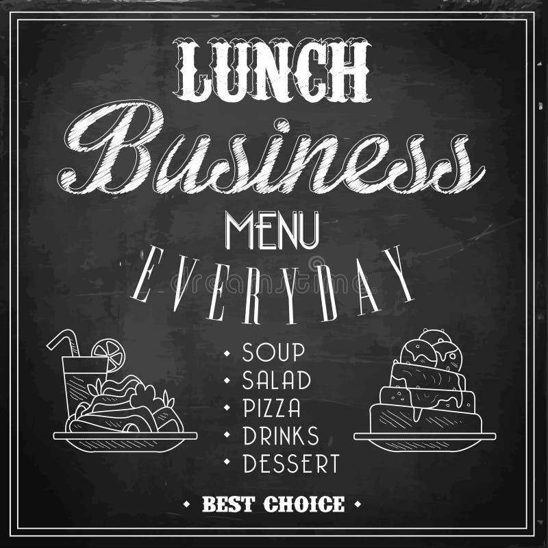 Business Lunch Menu on a Chalkboard. Vector Stock Vector Illustration