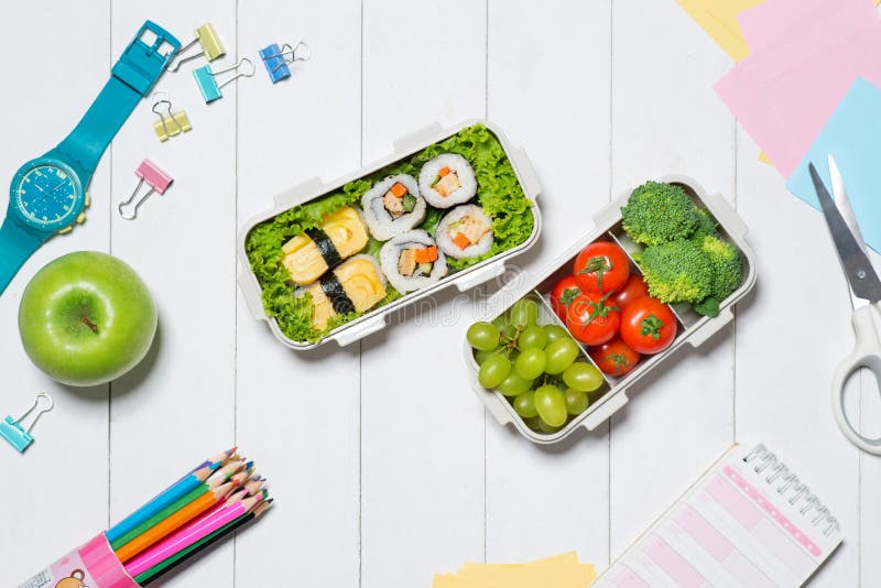 Business Lunch at Working Place. Plastic Container on the Office Stock