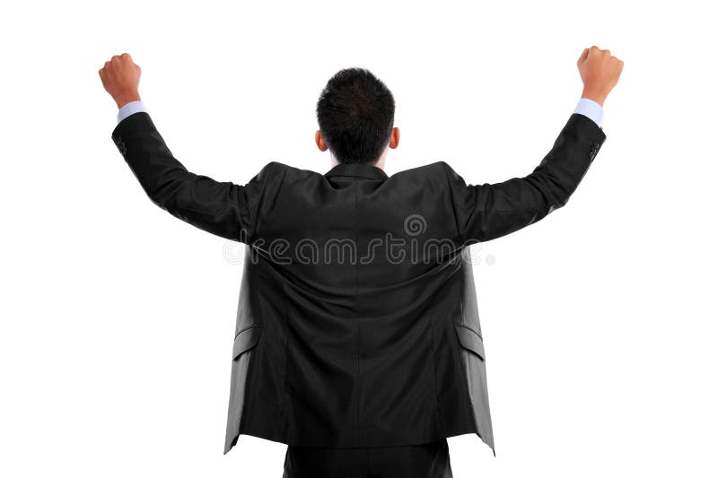 Business man with arms raised in success - Isolated on white royalty free stock photo Business man with arms raised in success - Isolated on white royalty free stock photo
