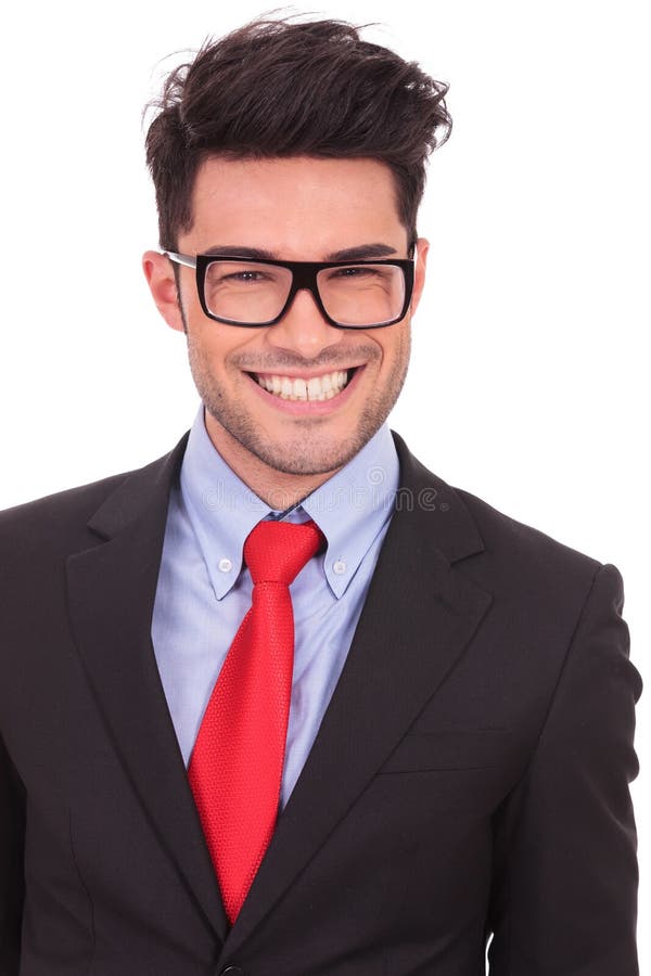 Young business man smiling with his mouth up to his ears, isolated on white background. Young business man smiling with his mouth up to his ears, isolated on white background