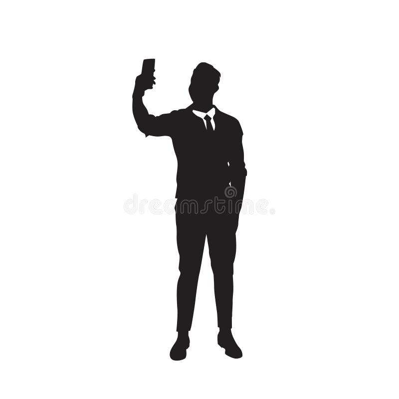 Business Man Black Silhouette Using Cell Smart Phone Full Length vector illustration