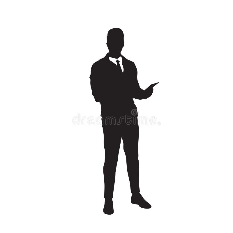 Business Man Black Silhouette Using Cell Smart Phone Full Length royalty free illustration