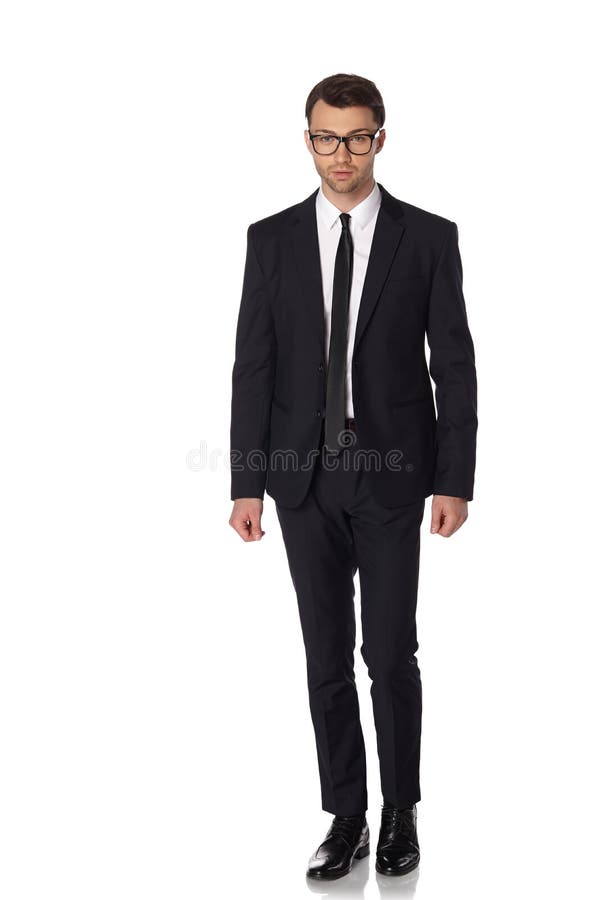 Business Man in Black Suite on White Background Stock Image - Image of ...