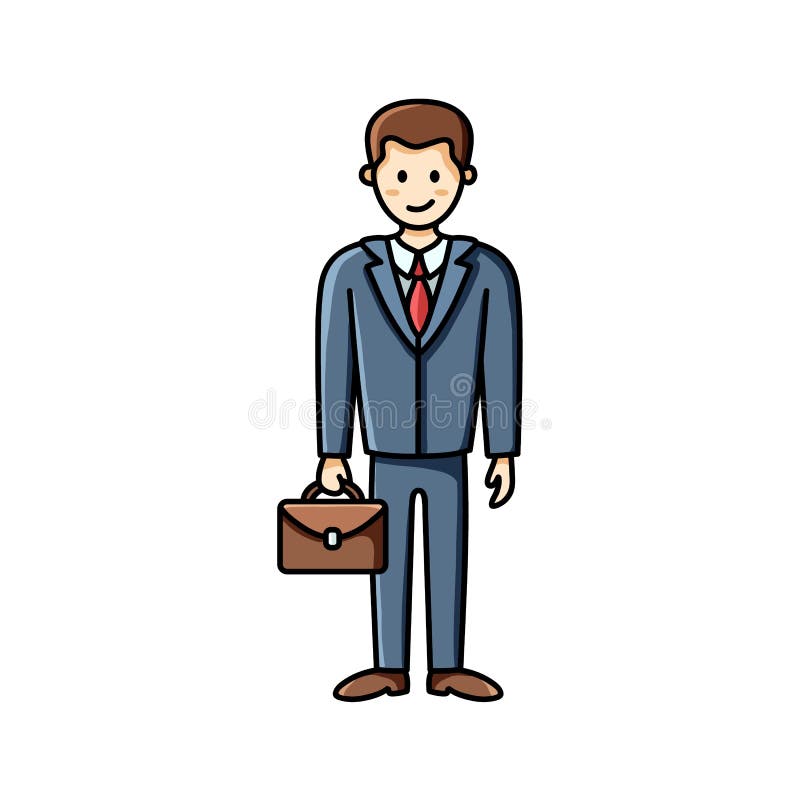 Business man with briefcase flat icon. Clip art piece. Infographic element. Vector character