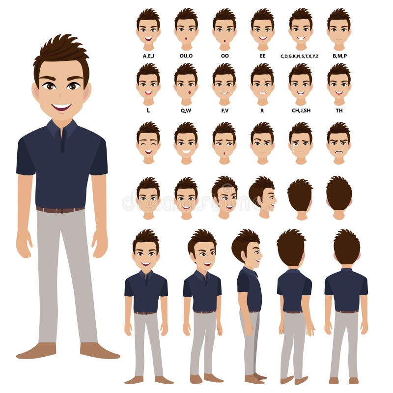 Business Man in Casual Wear for Animation. Front, Side, Back, 3-4 View  Character. Separate Parts of Body Stock Vector - Illustration of corporate,  adult: 162847771