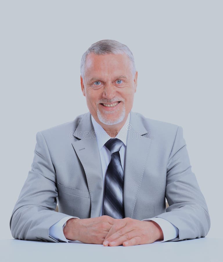 Business man on a desk, isolated on white.