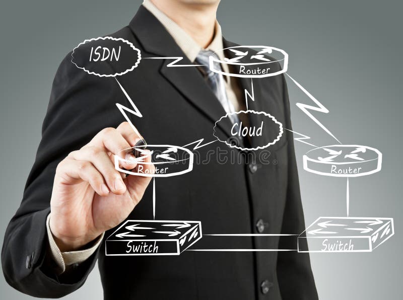 Business Man Draw Network Diagram Basic Concept Stock Image - Image of
