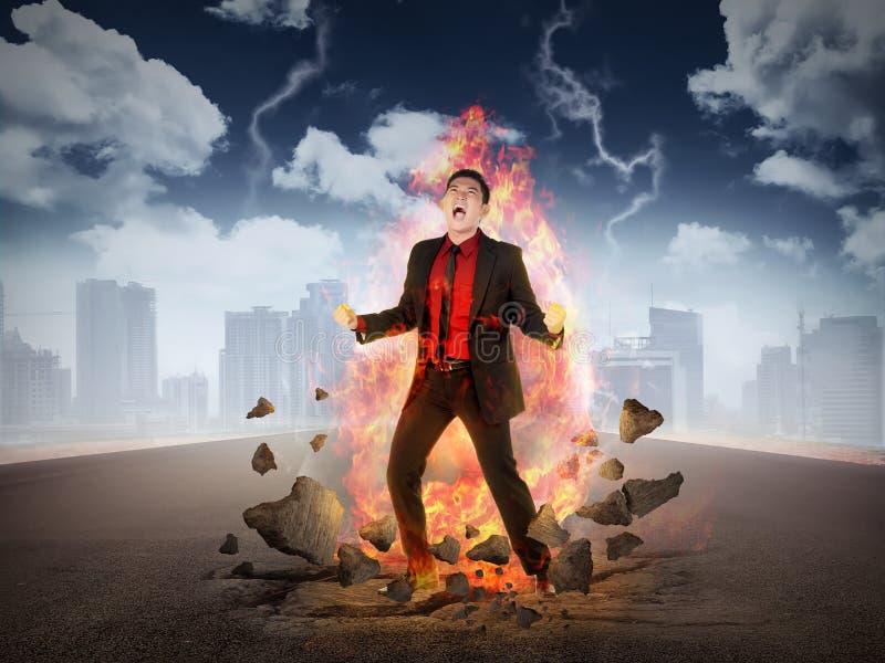 Business Man Get Rage with Flame Over His Body Stock Image - Image of