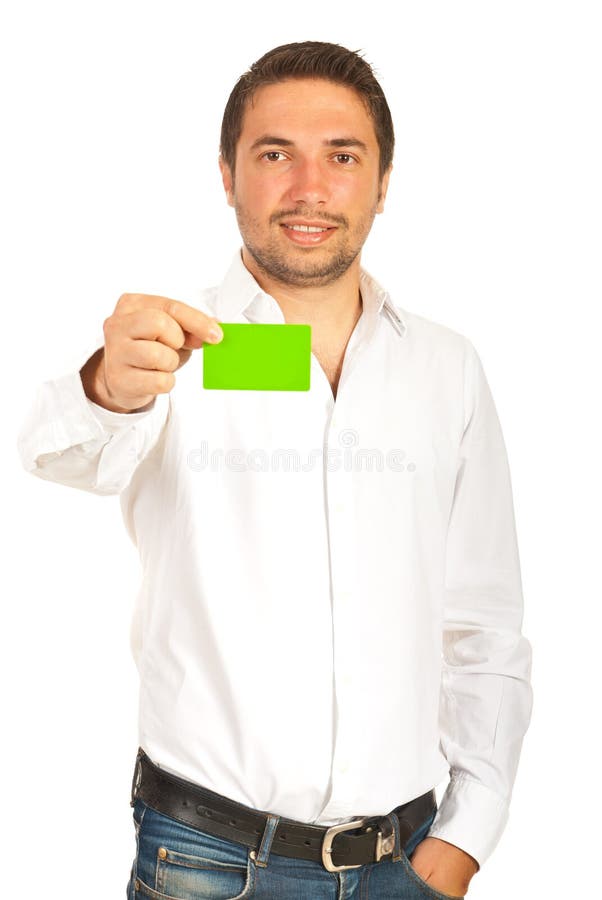 Business man give green card