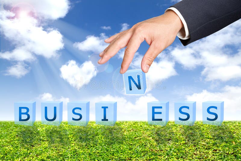 Business man hand business word buttons royalty free stock photo