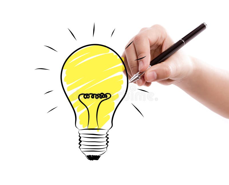 Business man hand drawing light bulb