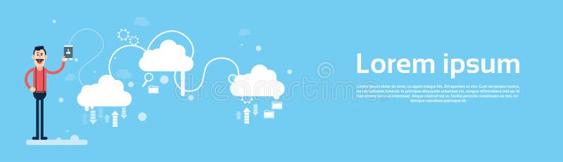 Business Man Hold Tablet Share Data Cloud Computing Technology Banner royalty free illustration
