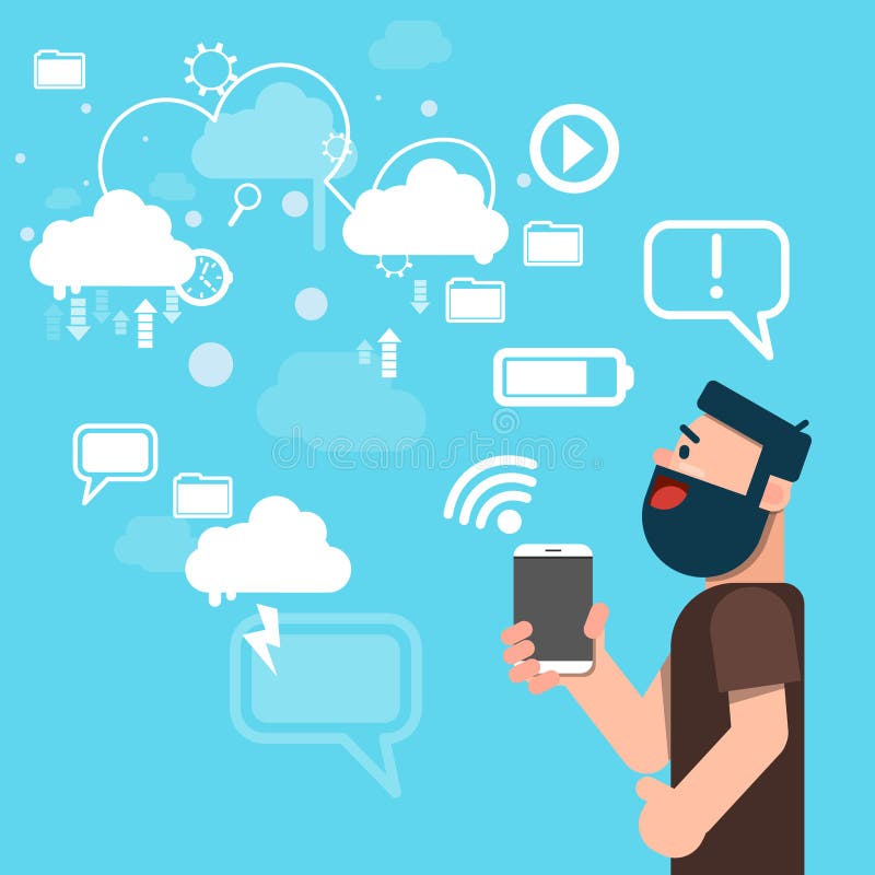 Business Man Hold Tablet Share Data Cloud Computing Technology vector illustration