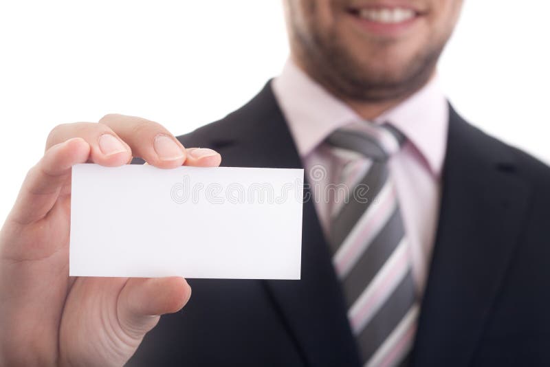 Business man holding a blank business card