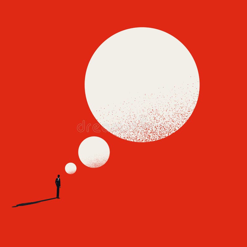 Business man with idea bubble, minimal illustration. Symbol of thinking, brainstorming. Concept vector with copy space stock illustration