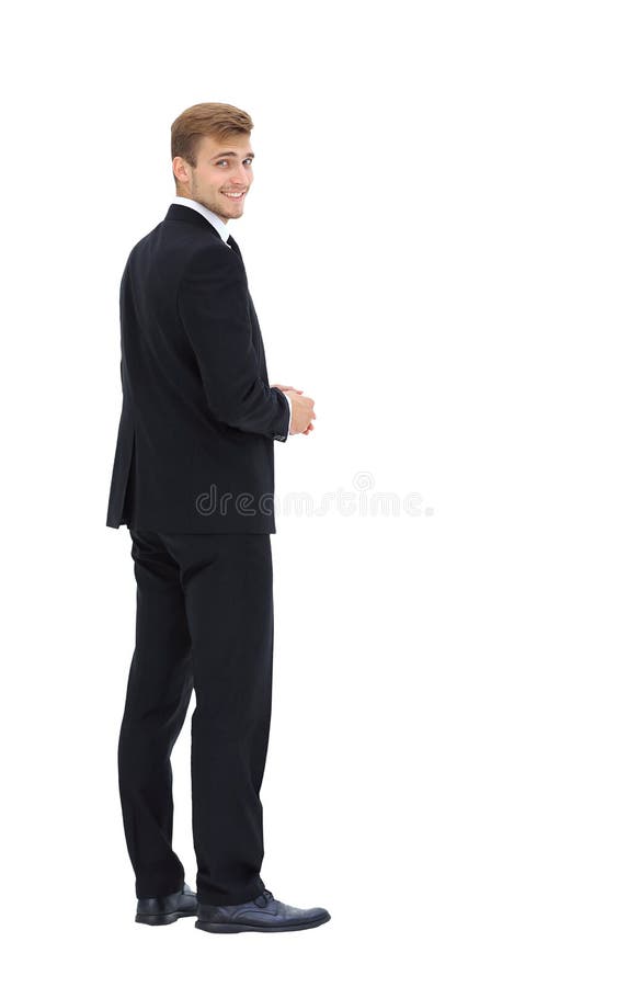 Business man isolated on white. Side view. stock image
