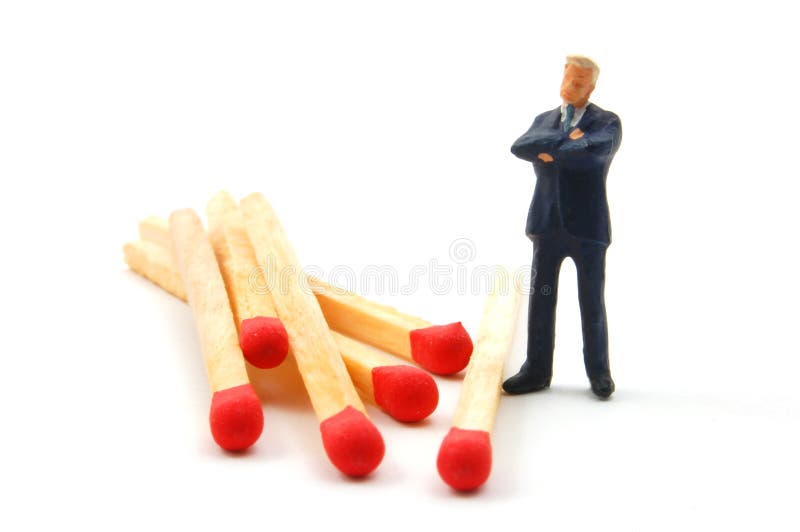 Business man and matches on white