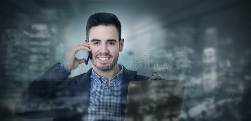 Business man with mobile phone royalty free illustration Business man with mobile phone royalty free illustration