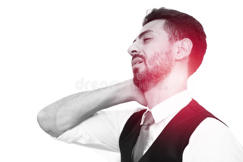 Business man neck pain health problem from office working hard isolated on white background royalty free stock photos Business man neck pain health problem from office working hard isolated on white background royalty free stock photos