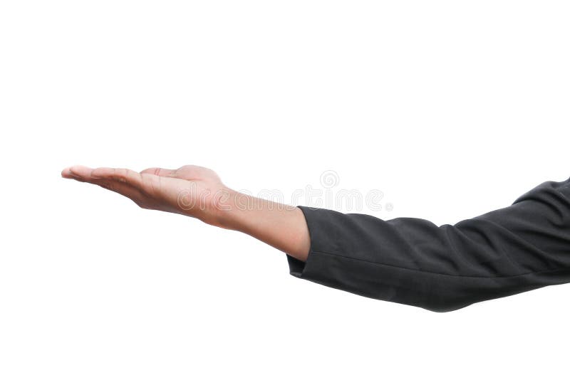 Business man receiving hand on white background stock photos