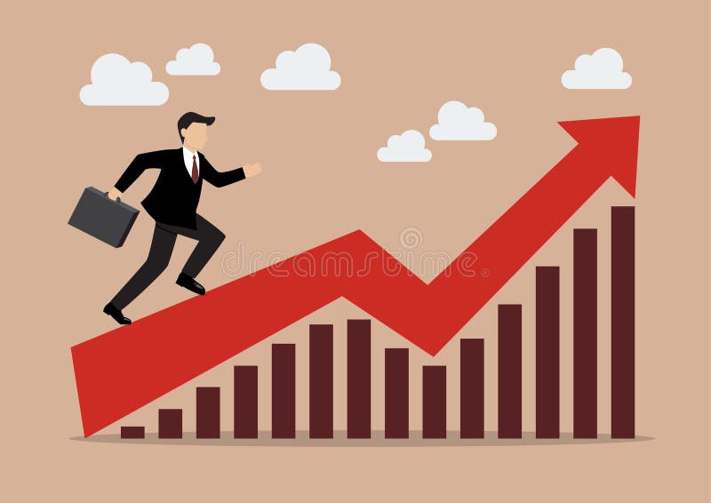 Business man running on growing graph vector illustration
