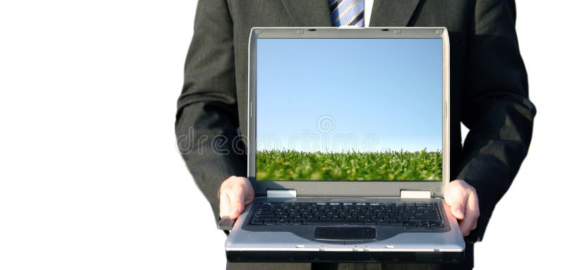 Business man's work. Business man holding a laptop Business man's work. Business man holding a laptop