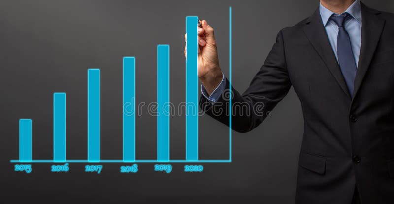 Business man in suit is drawing a growth rate - anual growth rate - business decrease or inrease. Rate decrease graphic stock images, royalty-free photos and pictures
