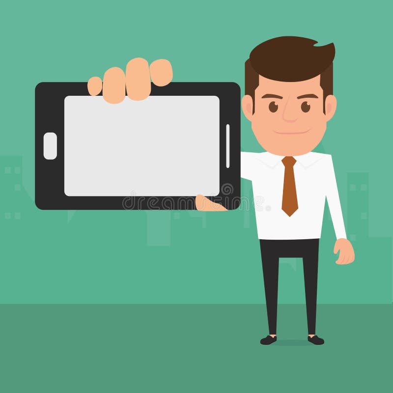 Business Man Showing Smart Phone Cartoon Vector Illustration Stock