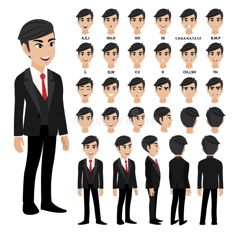 Cartoon Character with Business Woman in Suit for Animation. Front, Side,  Back, 3-4 View Character Stock Vector - Illustration of isolated, office:  162847408