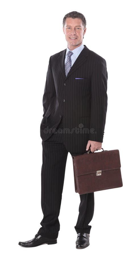 Business man with suitcase isolated on white background