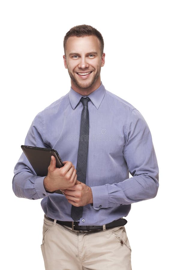 Business man with tablet in his hands stock photo