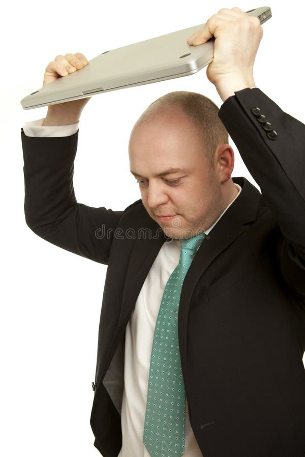 Business Man Throwing Laptop Stock Image Image of people, isolated