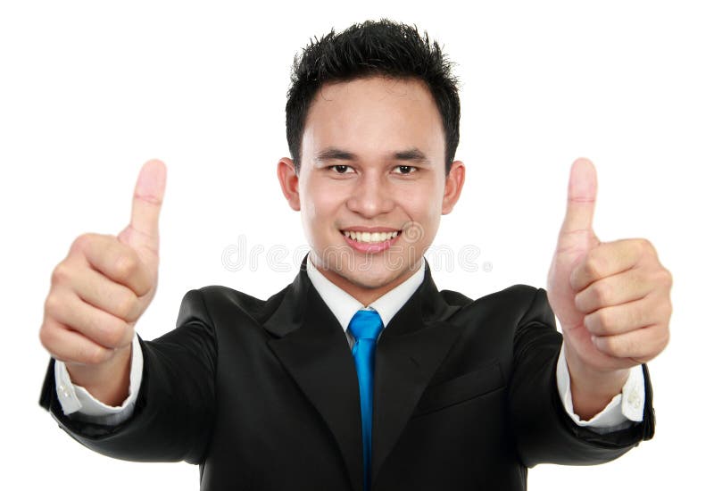 Business man two thumbs up sign