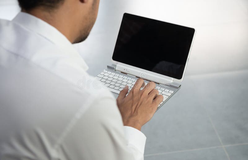 Business man is using the laptop stock photos