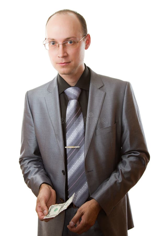 Business man wearing tie and glasses keep dollar
