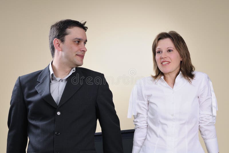 Business man and woman talking