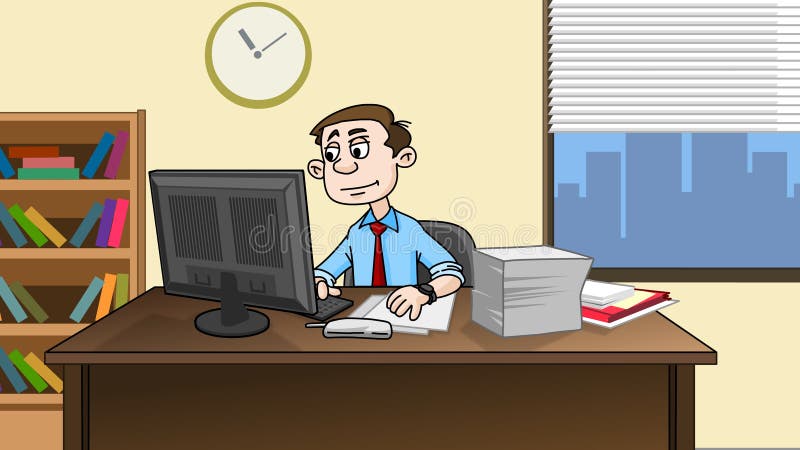 Business Man Working on Computer Stock Illustration - Illustration of  paperwork, handsome: 66197637