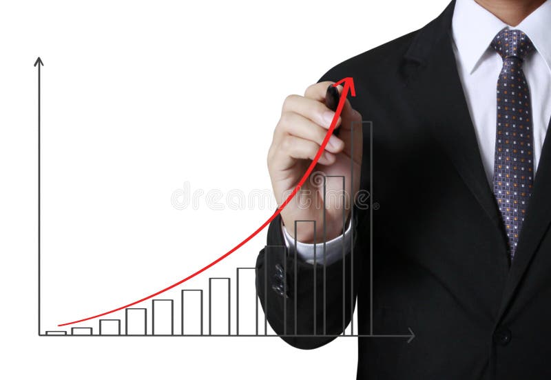 Business man writing over target graph stock photo Business man writing over target graph stock photo