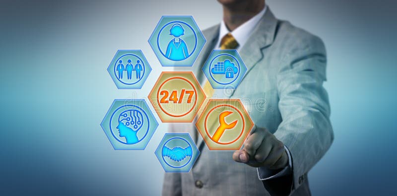 Business Manager Activating 24/7 Managed Services royalty free stock images