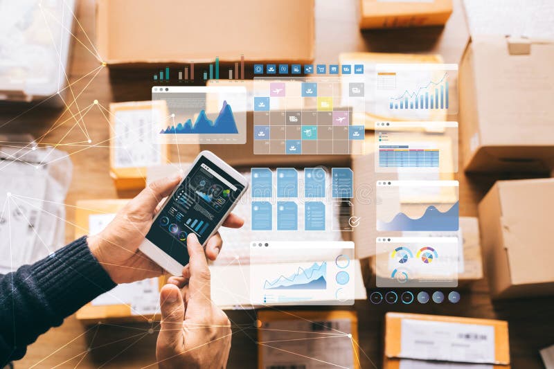 Business marketing and product delivery with customer relationship management system and enterprise resource planning. Strategic royalty free stock image