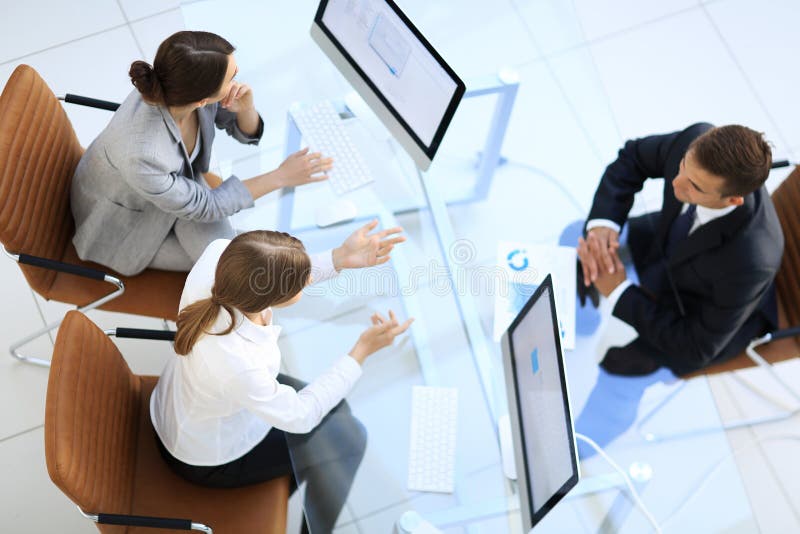 Business Meeting Busy People Work In Office Top View Stock Photo