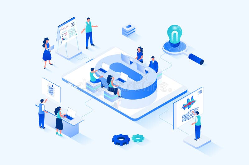 Business meeting 3d isometric web design. Vector web illustration royalty free illustration