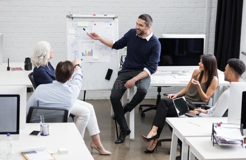 Business meeting or a presentation in modern conference room