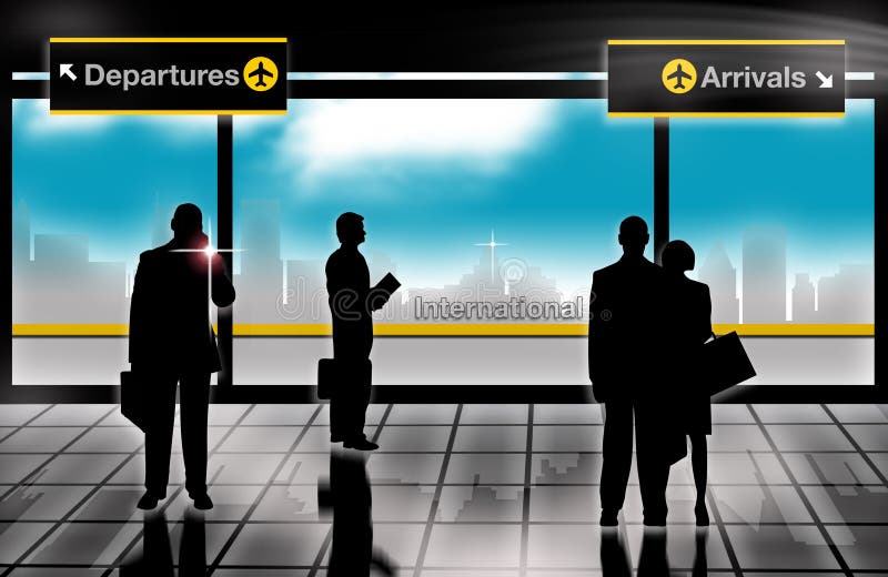 Business men arrivals departures lounge airport vector illustration