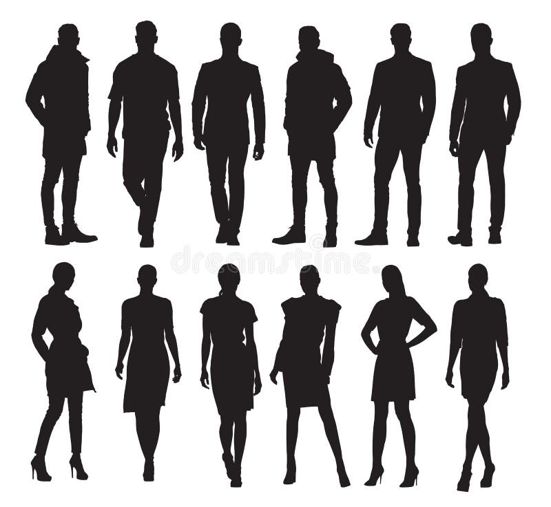 Business men and women in different poses, set of silhouettes