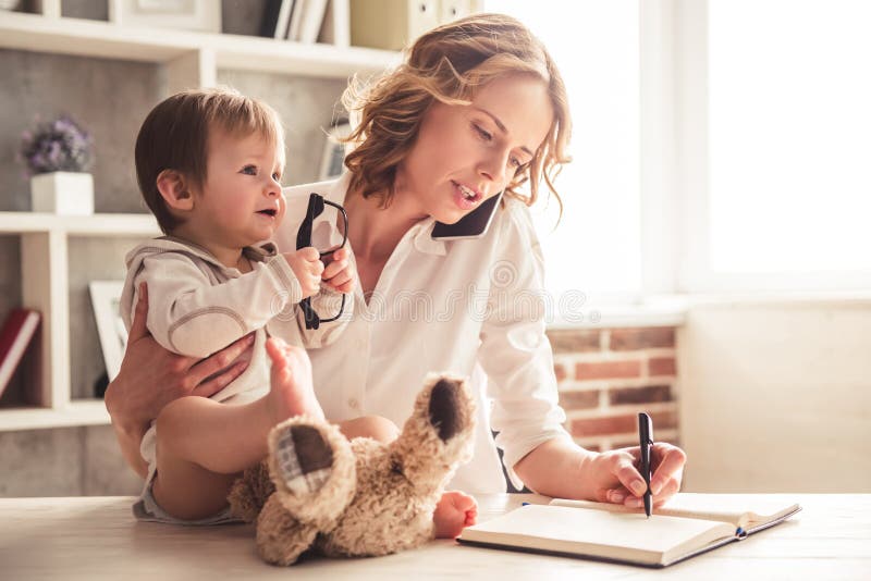 Business mom and baby boy