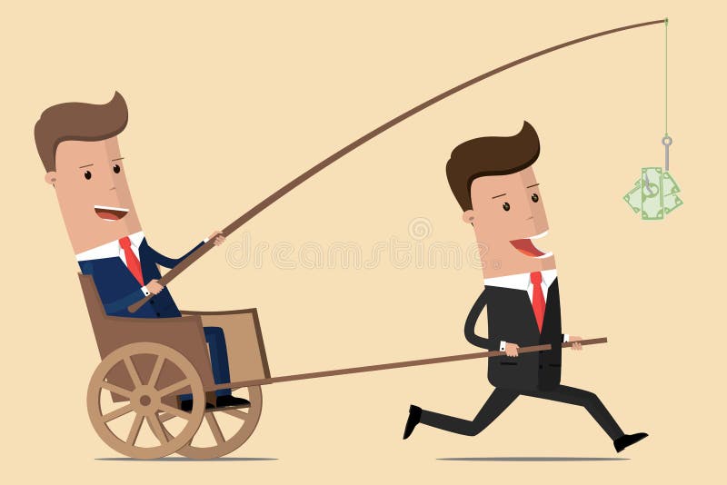 Business motivation. Boss holding dollar fishing rod. Financial driving force for employees. Managers and Director. Vector illustr stock illustration Business motivation. Boss holding dollar fishing rod. Financial driving force for employees. Managers and Director. Vector illustr stock illustration