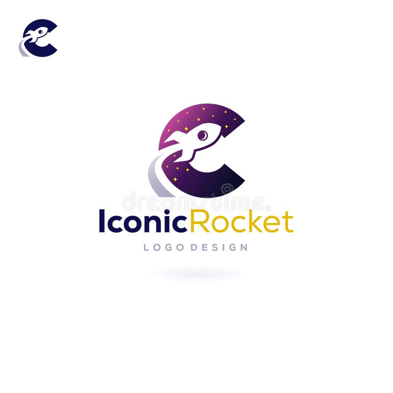 Letter C Rocket Logo Spacecraft fly into space stock illustration