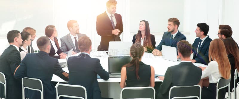 Business negotiations at the round table stock image
